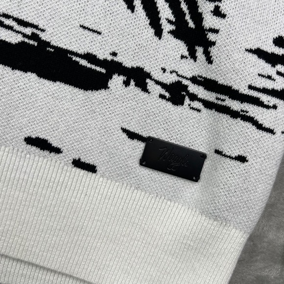 Waggle Loon Call Wildknit Crewneck Sweater Mens 2XL White Black Graphic Bird - Picture 3 of 11